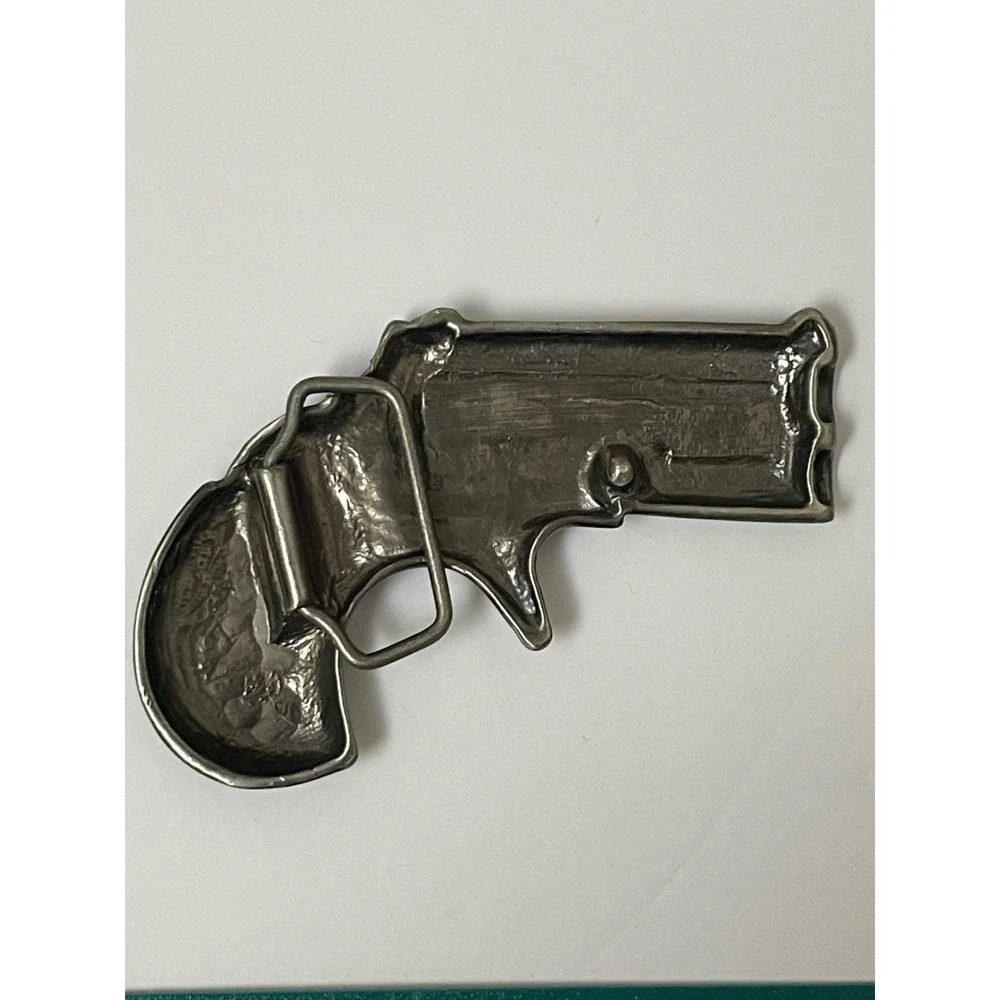 Vintage Remington Style Derringer Pistol Belt Buckle - Faux Pearl Grips